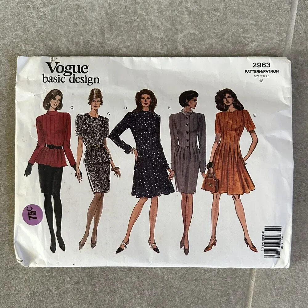 UNCUT Vogue Pattern 2963 Basic Design Dress Top Skirt Women 12